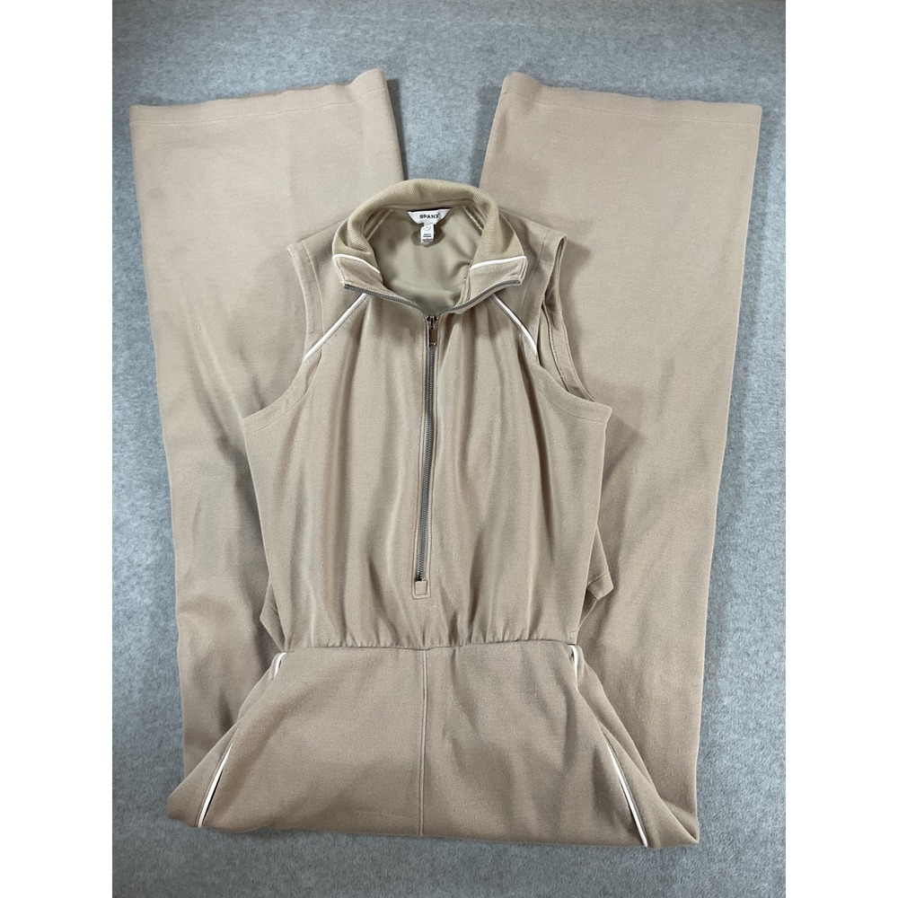 Spanx AirEssentials Sleeveless Wide Leg Jumpsuit Tan Beige Quarter Zip L 2709